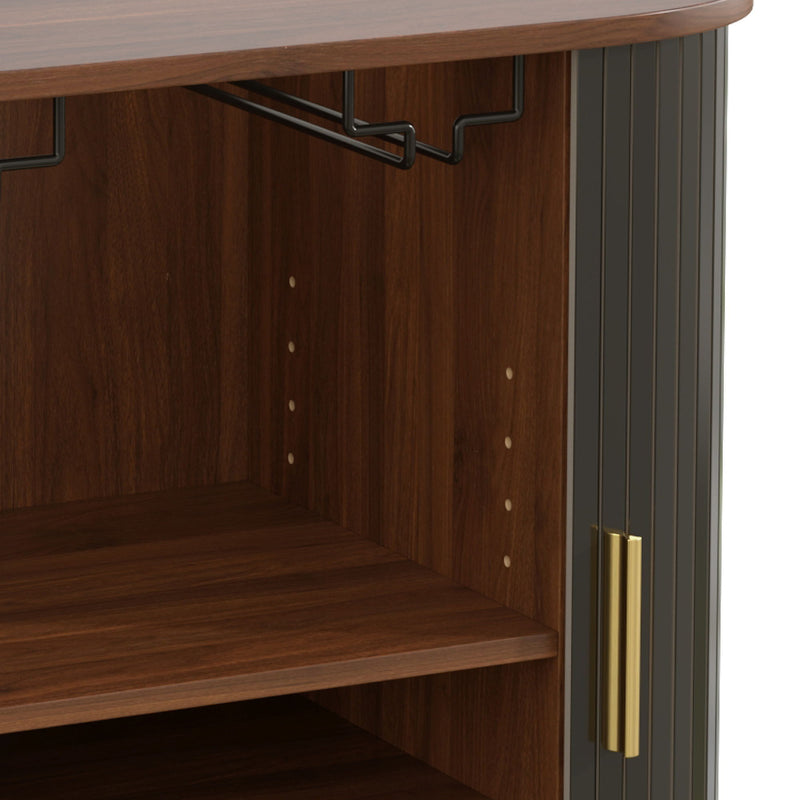 Fluted Wine Bar Cabinet With 8 Grid Wine Rack, 5 Level Adjustable Shelves, 2 Glass Holders