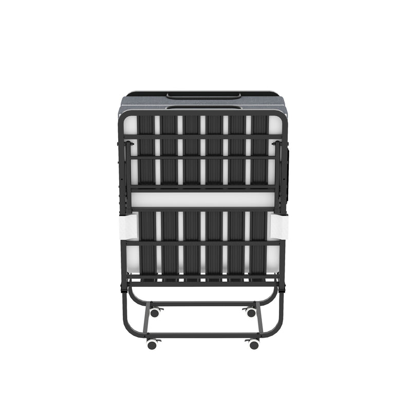 Twin Folding Bed With Memory Foam Mattress, Space Saving Rollaway Guest, On Wheels, Portable For Adults & Guests - Black