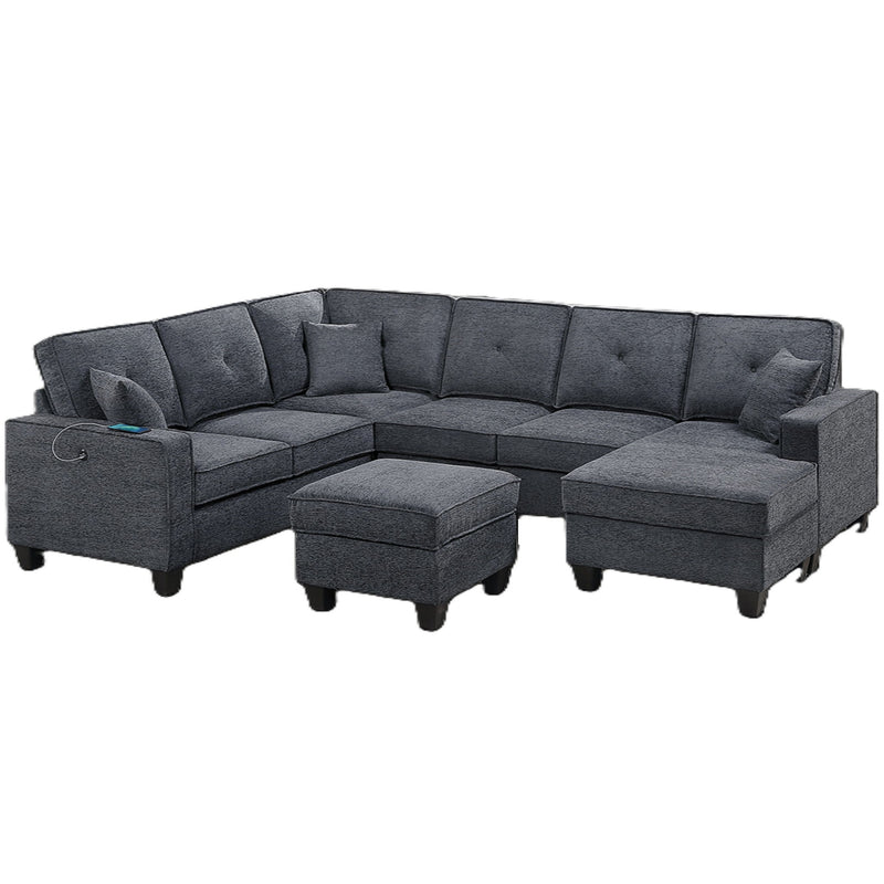 5 Piece Sectional Set With USB Port And Ottoman