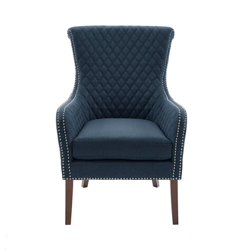 Accent Chair With Quilted Back And Silver Studs - Dark Blue