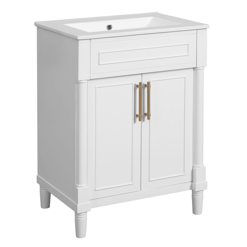 Bathroom Vanity With Integrated Sink, 2 Door Cabinet, Single Sink For Small To Medium Bathrooms