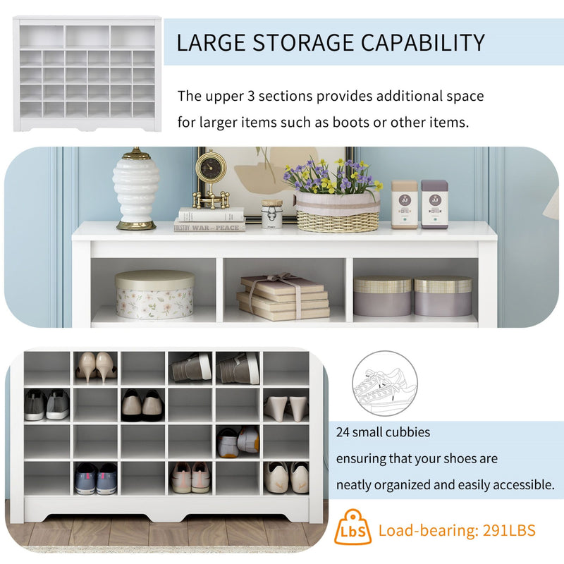 24 Shoe Cubby Console, Shoe Cabinet - White