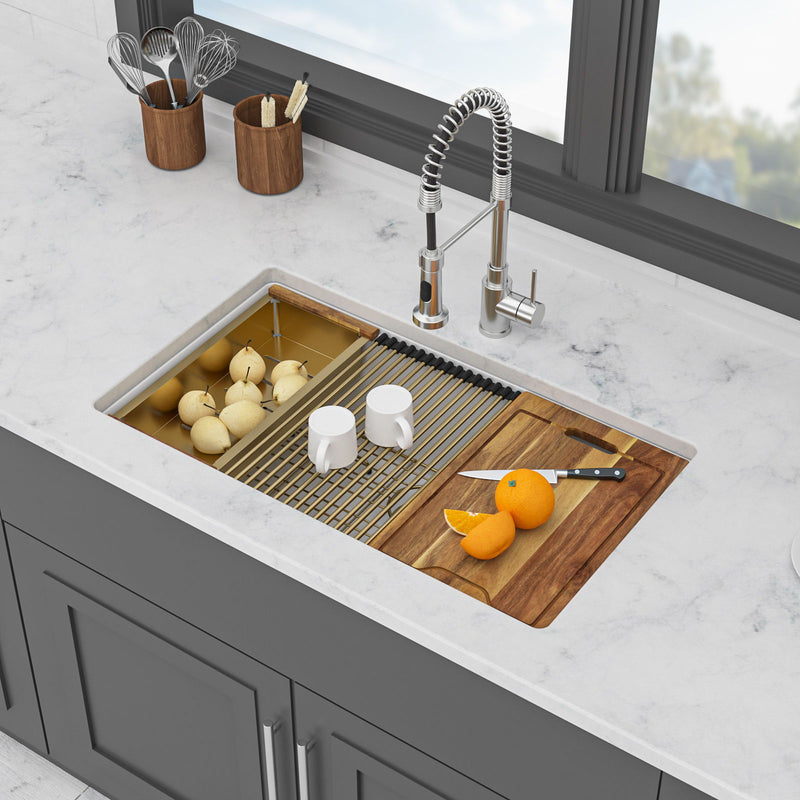 Quartz Composite Kitchen Sink With Undermount Design, Durable Single Bowl Workstation