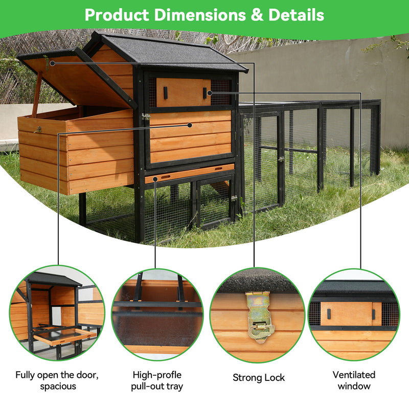 Chicken Coop With Run And Nesting Box, Large Outdoor Hen House For Backyard