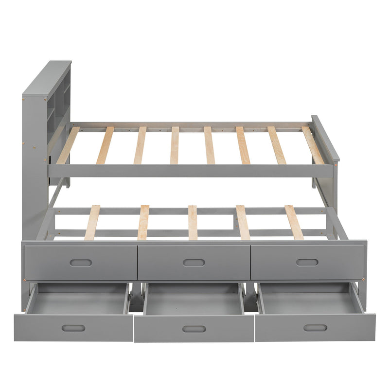 Platform Bed With Storage Headboard, USB, Trundle And 3 Drawers