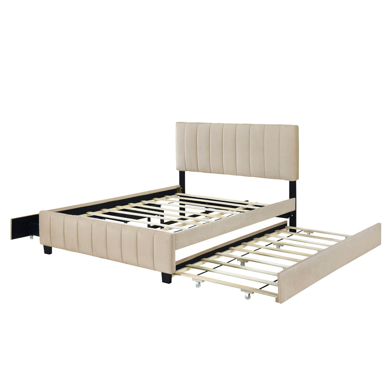Platform UpholsteredBed With 2 Drawers And Twin Long Trundle