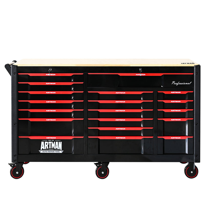 Heavy Duty Tool Cart With 19 Drawers, Tools Not Included, Mobile Storage For Workshop Or Laboratory - Black / Red