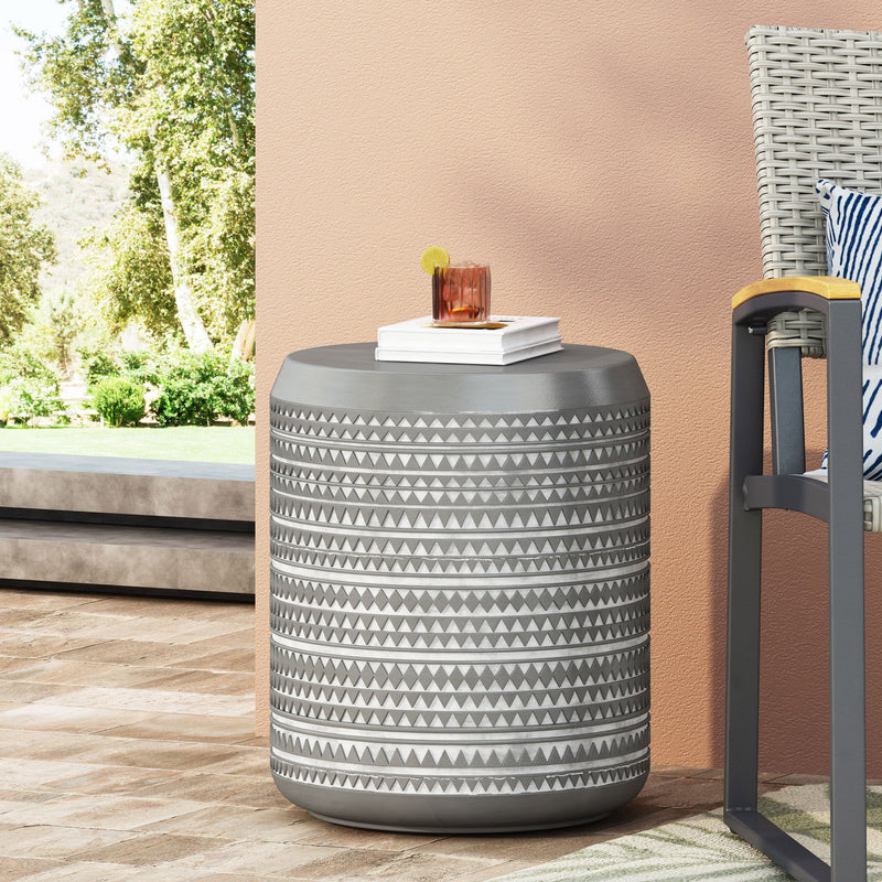 Outdoor Side Table With Cylindrical Shape - Light Gray / White