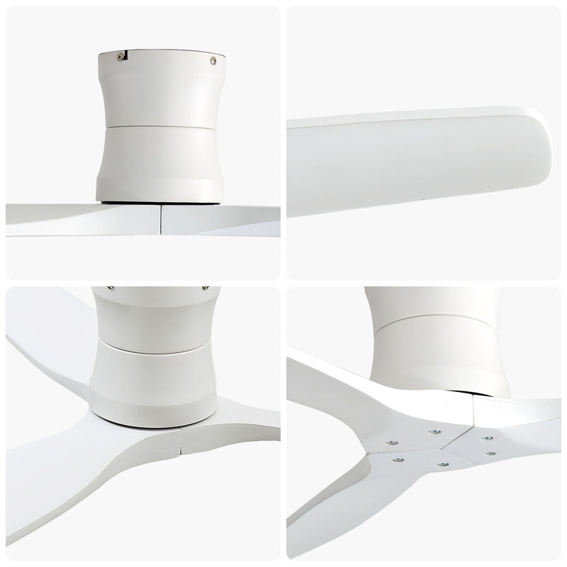 52" Ceiling Fan, No Light Flush Mount Low Profile 3 Blades With Remote Control
