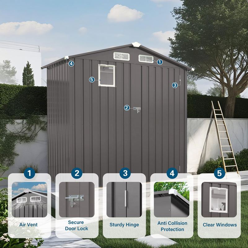 Compact Outdoor Storage Shed With Peaked Roof And Lockable Door - Gray