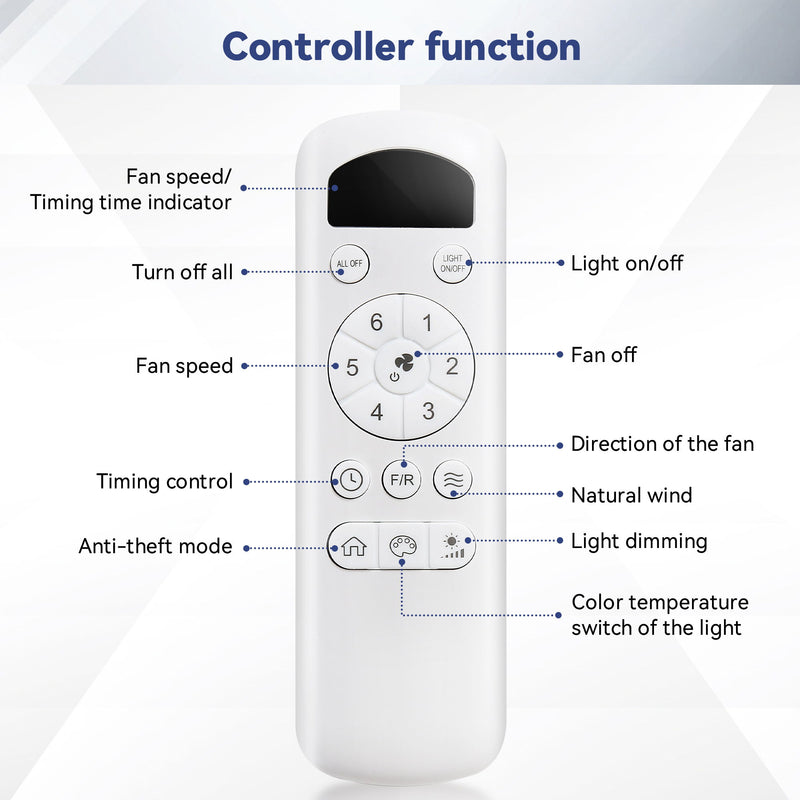 52" Ceiling Fan With 18W LED Light And Remote Control
