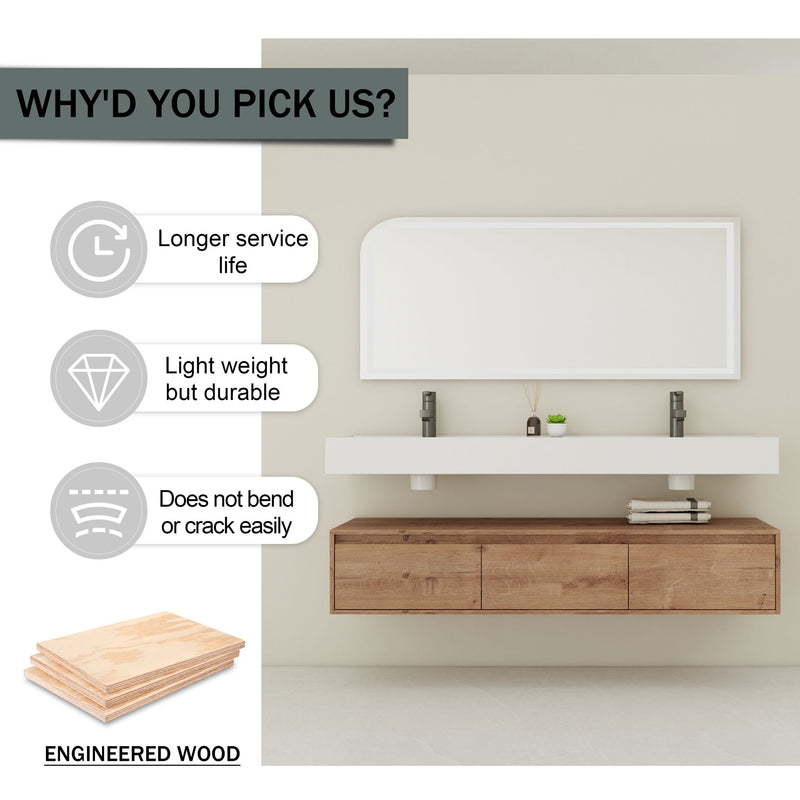Contemporary Wall Mounted Bathroom Vanity With Dual Resin Sink And Soft Close Drawer