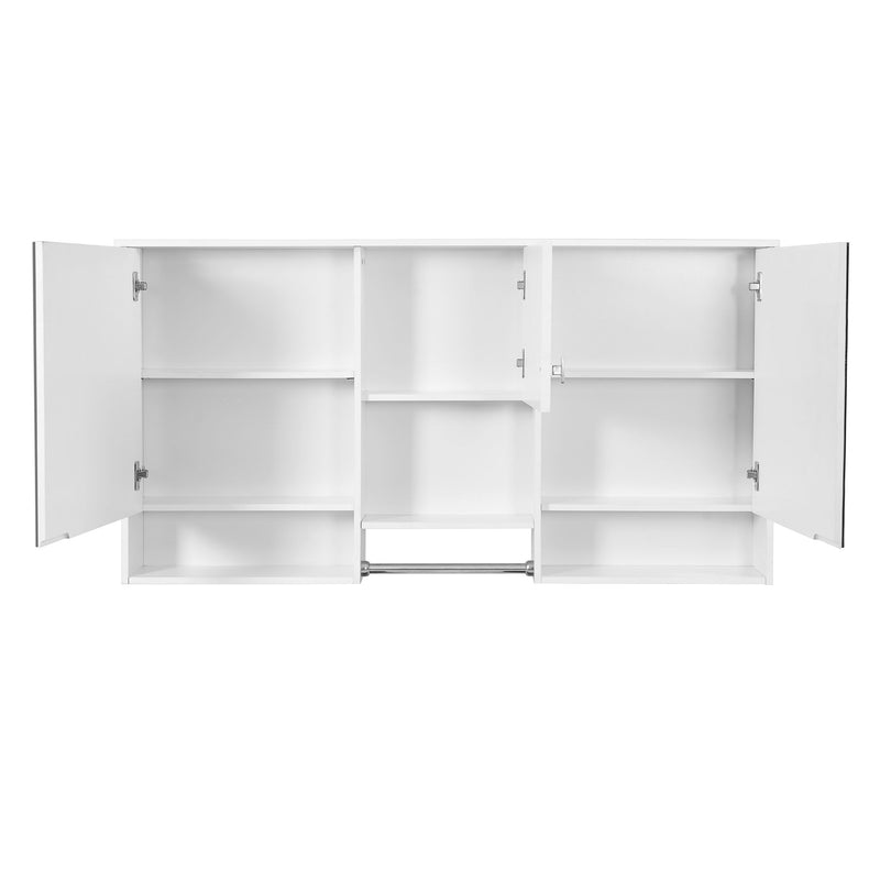 Wall-Mount 3-In-1 Mirror Cabinet With Adjustable Shelf, Soft-Closing Hinges, Rectangular Design - White