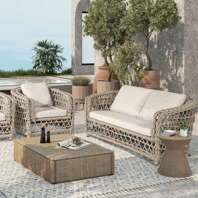 Everly - Frame Barrel Deep Seating Patio Loveseat Sofa Axroma Olefin - Beige