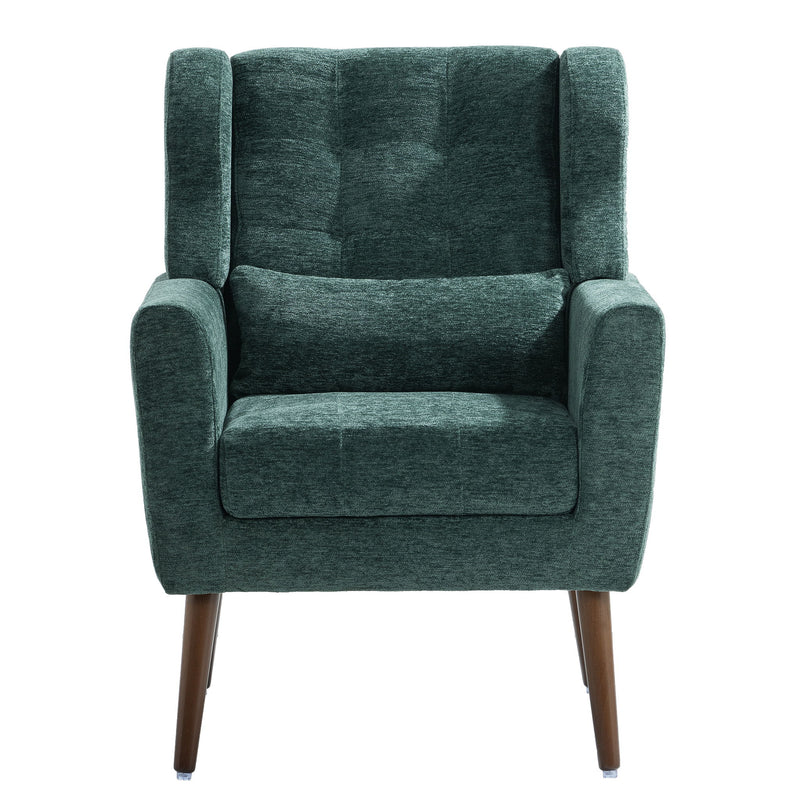 Modern Accent Chair, Arm Chairs For Living Room, Upholstered Mordern Armchair, Comfy Soft Padded Lounge Chair In Small Space, Bedroom, With Pillow, Solid Wood Leg