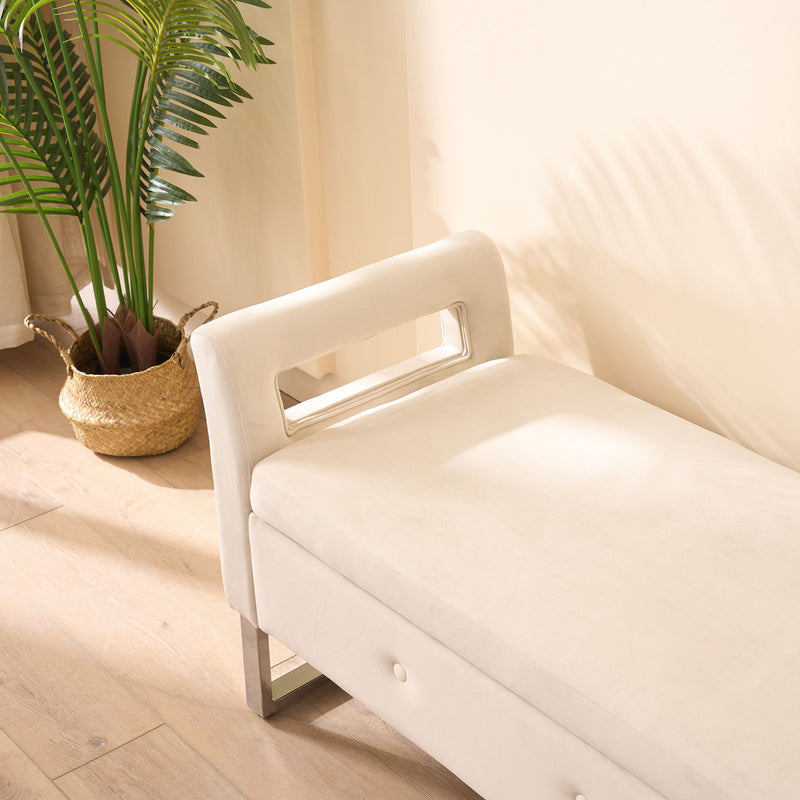 Wide Storage Soft Ottoman Bench With Armrests