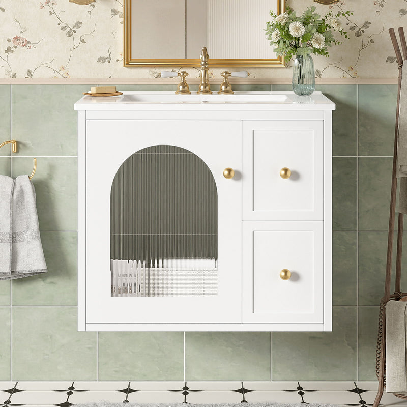 Wall-Mounted Bathroom Vanity Set With Sink, 2 Drawers And Soft-Close Door