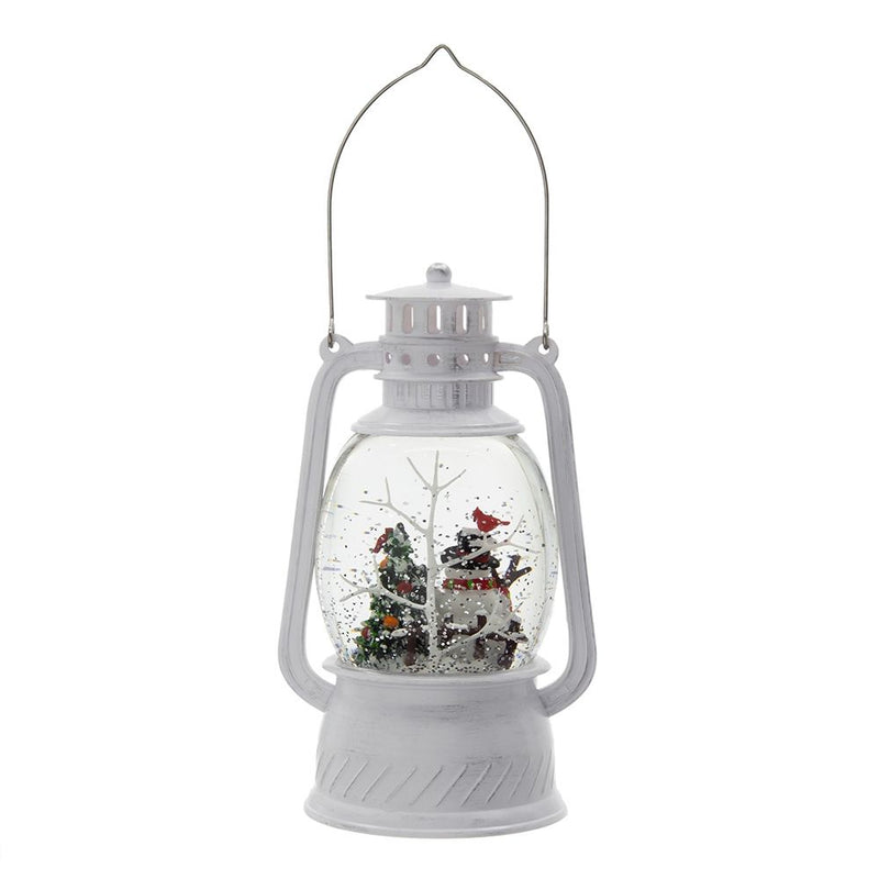 Christmas Plastic / Resin Lantern With Snowman & Tree LED / Water Spinning / 6 Hours Timer, 3*AA Batteries Required - White / Multi