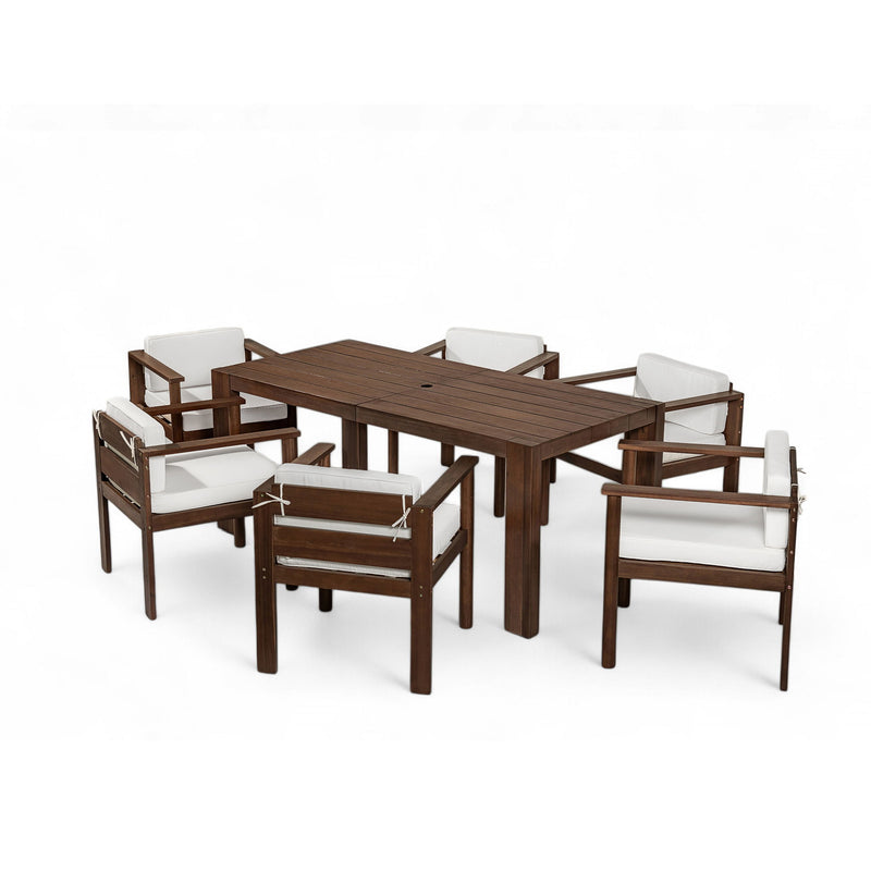 Rustic Patio Dining Set For 6 With Removable Cushions