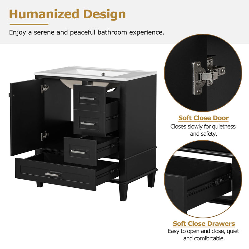 Bathroom Vanity, Modern Bathroom Cabinet With Sink Combo Set, Bathroom Storage Cabinet With A Soft Closing Door And 3 Drawers, Solid Wood Frame