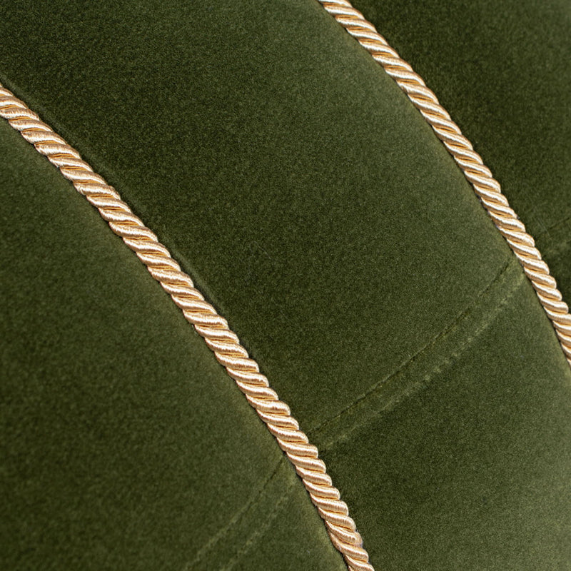 Edward - Round Upholstered Ottoman With Bullion Fringe - Olive Green