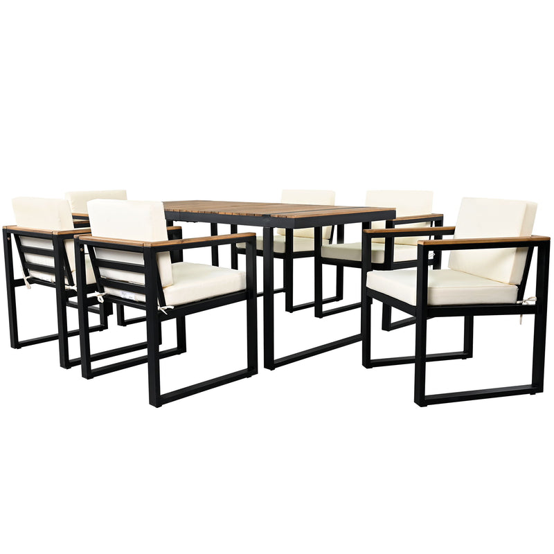 7 Pieces Outdoor Dining Set Patio Dining Table And Chair Set With And Removable Cushions For Patio