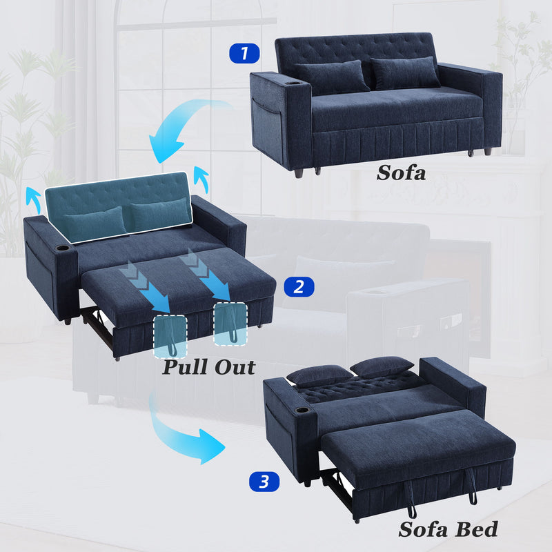 Pull-Out Sofa Bed Convertible Couch With Adjustable Backrest For Living Room