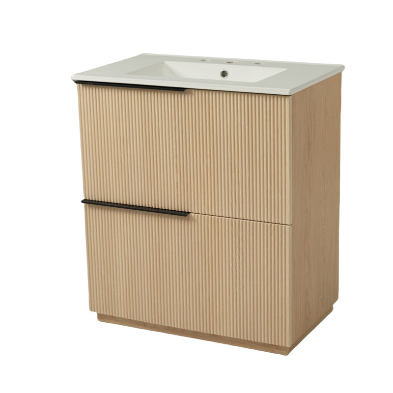 Fluted Bathroom Vanity With Ceramic Sink, Soft Close Slides