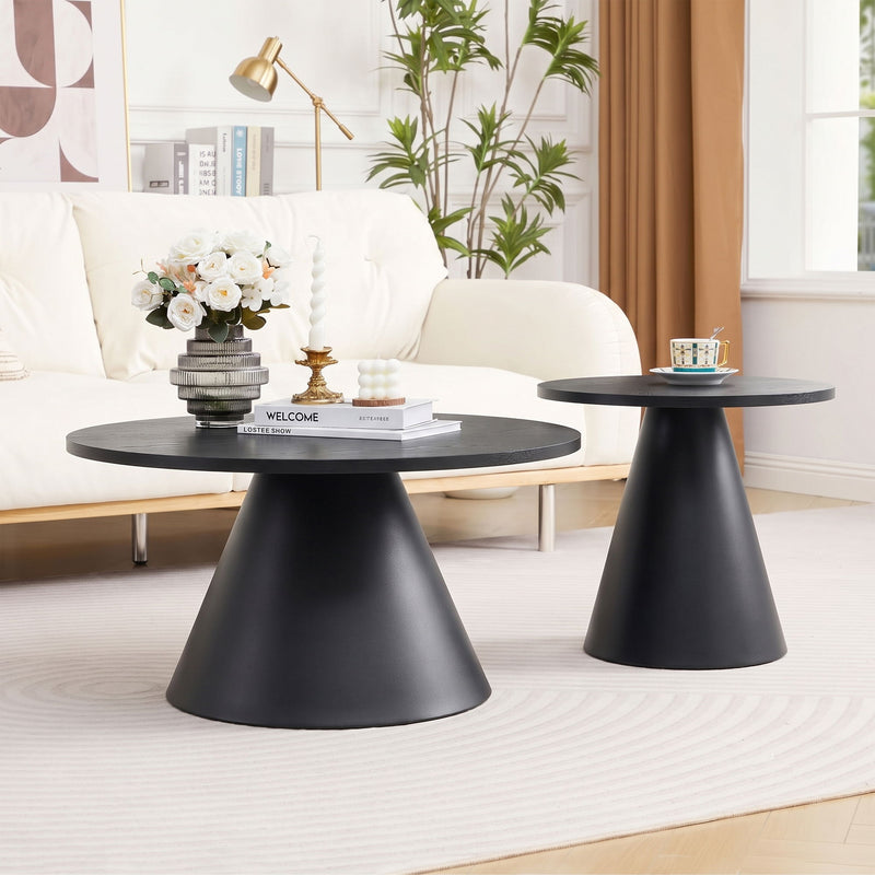 Nesting Coffee Table, Adjustable Foot Pads For Living Room (Set of 2) - Black