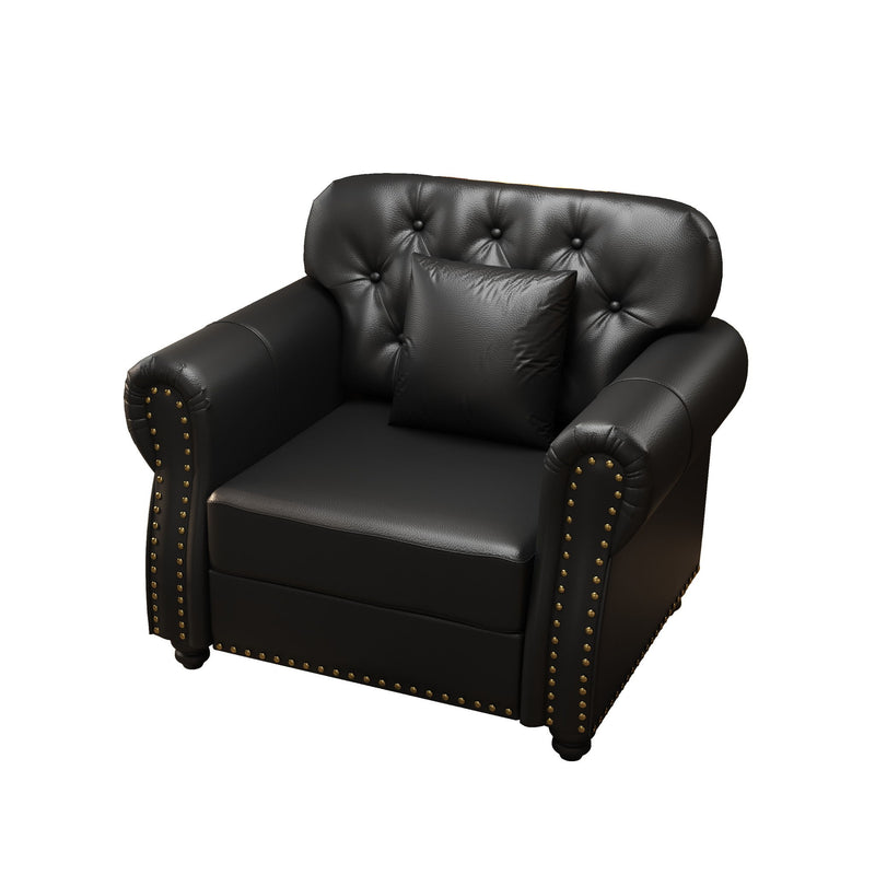 Upholstered Sofa With Nailhead Trim, Rolled Armrests With Ottoman