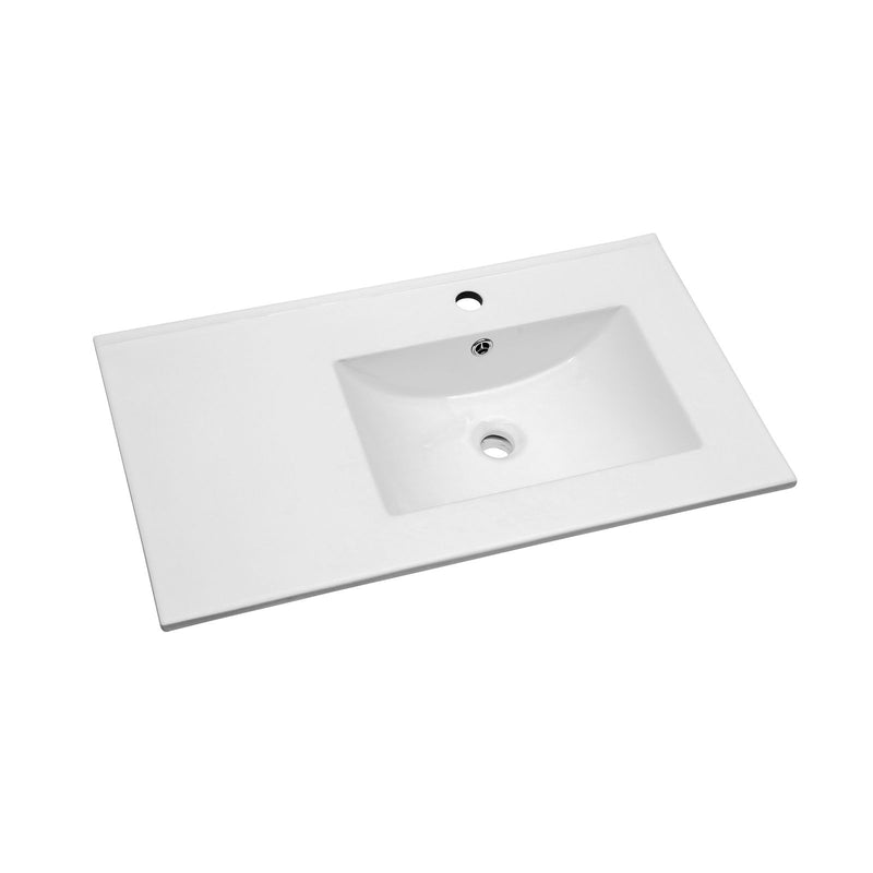 Rectangular Single Vanity Top With 1 Faucet Hole And Overflow, 32" X 18", Spacious Left Countertop For Storage - White