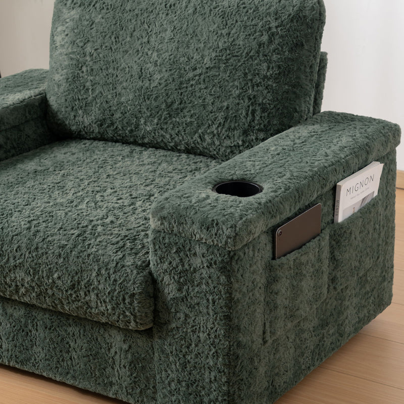 Oversized Chaise Lounge Indoor Rabbit Fur Sofa Bed With Storage Ottoman And Armrests Cup Holders With Deep Seat
