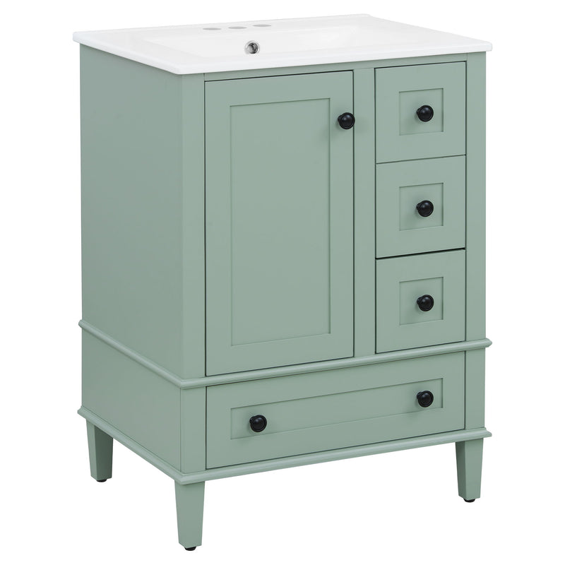 Bathroom Vanity With Integrated Basin, Soft Close Drawers, Door Mounted Double Layer Shelf