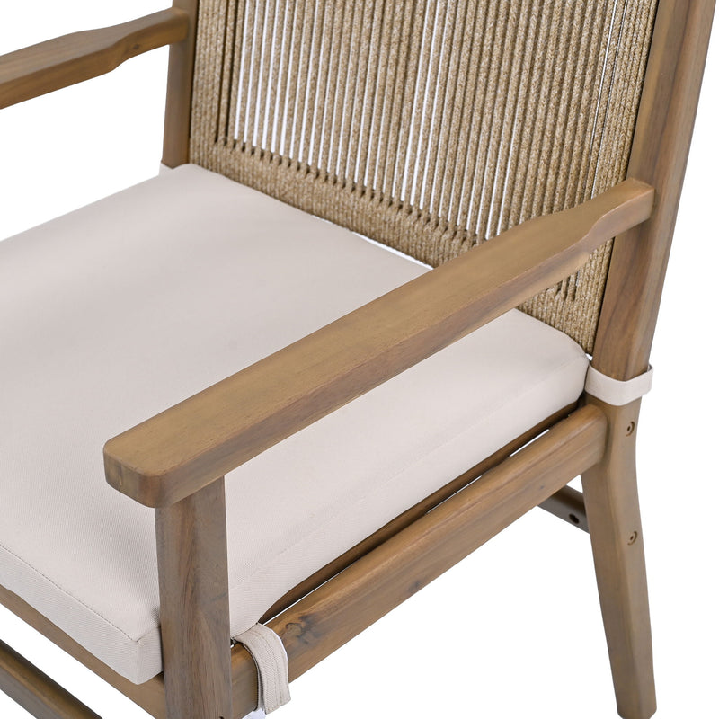 Outdoor Acacia Wood Patio Dining Armchair (Set of 2)