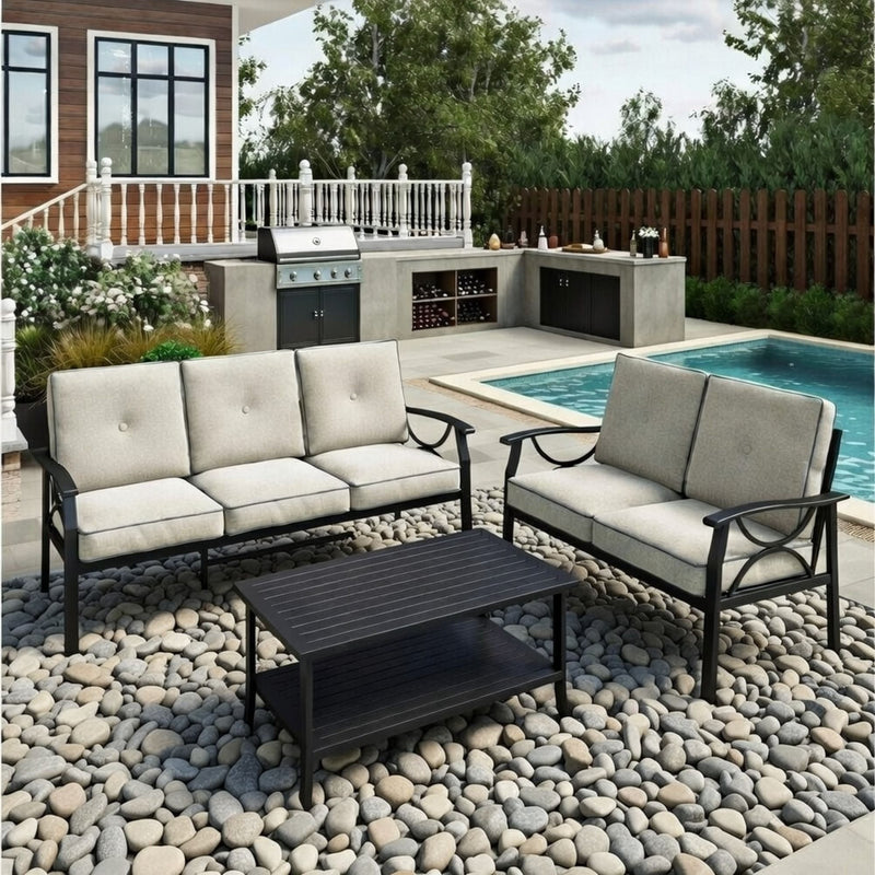 Patio Furniture Set & Coffee Table And Cushions For Backyard