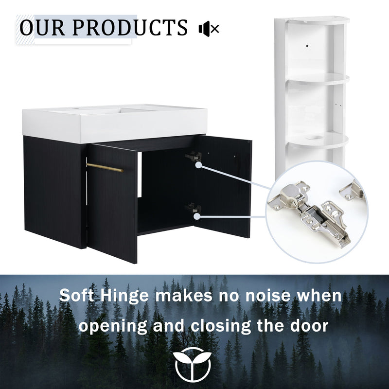Modern Wall Mounted Bathroom Vanity With Left Sink And Storage Rack