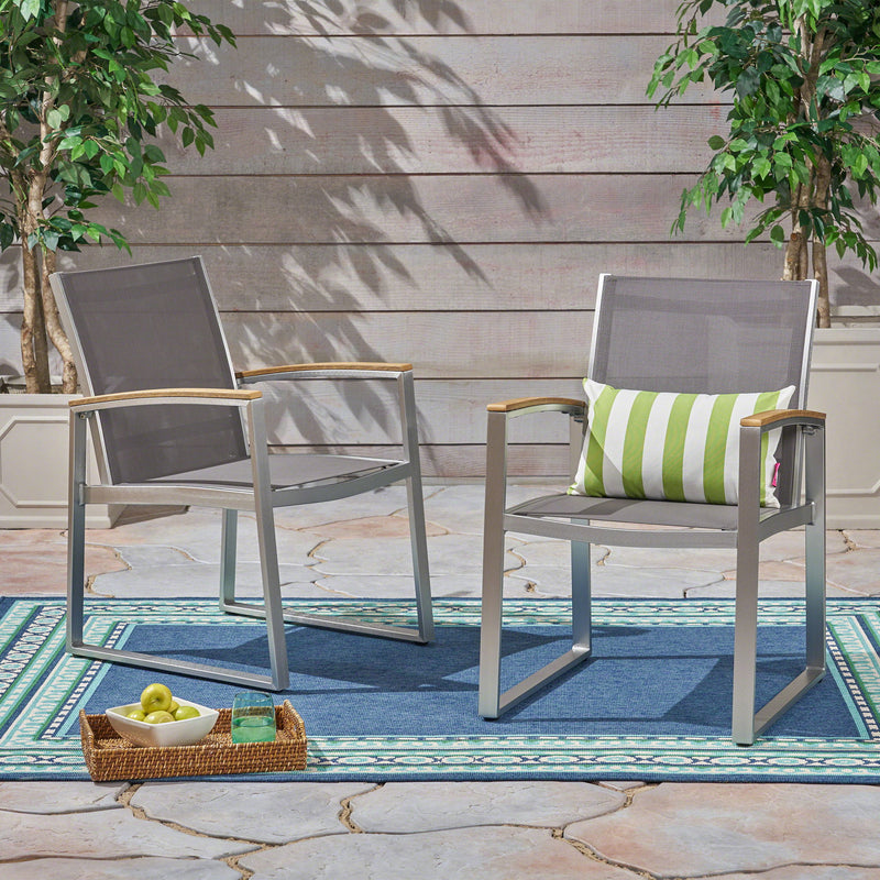 Poetic - Outdoor Dining Chair With Faux Wood Arms And Aluminum Frame (Set of 2) - Gray
