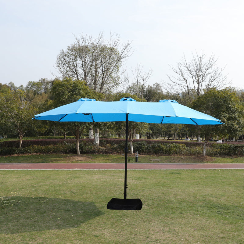 Double- Sided Outdoor Market Umbrella With Lights And Base