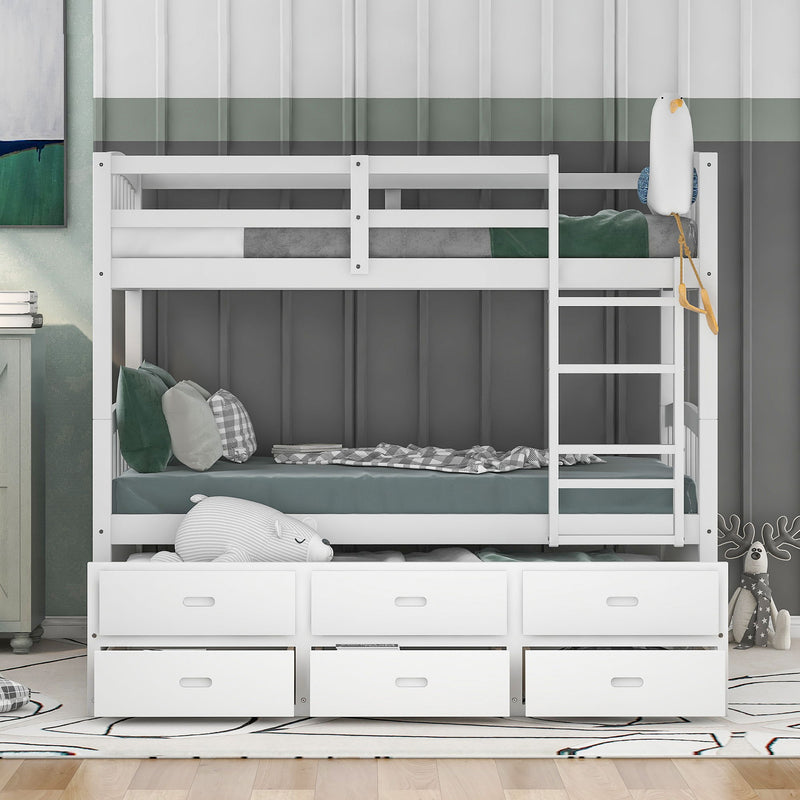 Bunk Bed With Trundle And Drawers, Arched Headboard And Footboard