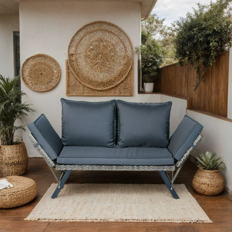 1 Pieces Patio Wicker Side Foldable Bench Patio Backyard Conversation Bench Gray Wicker - Dark Gray / Gray