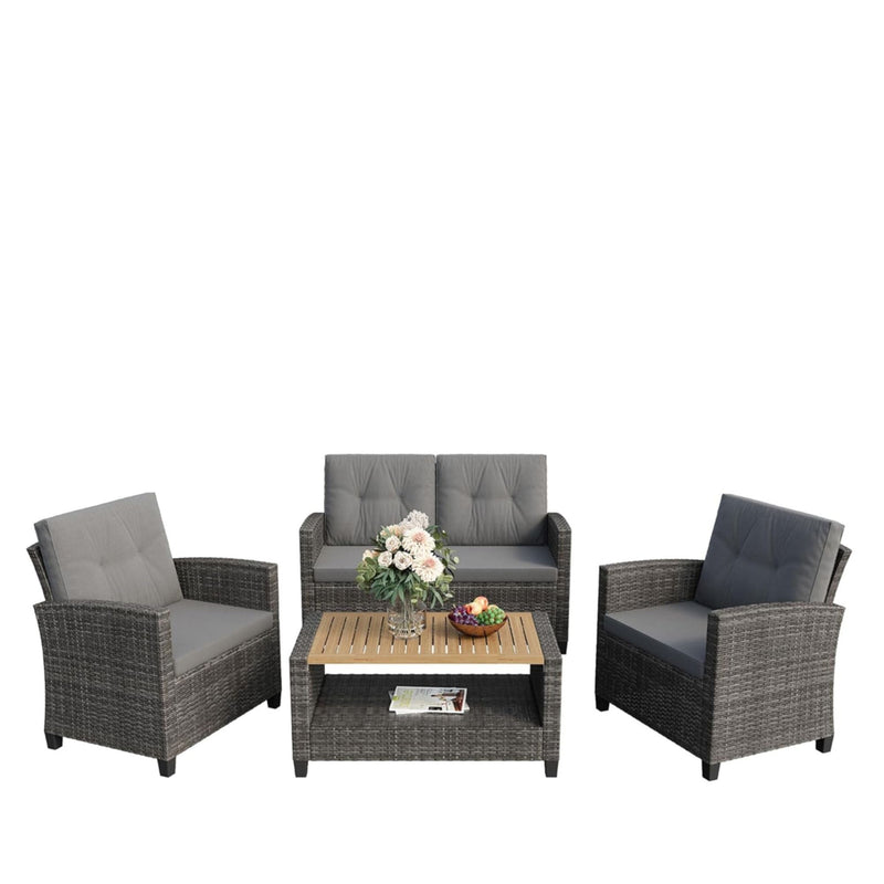 Modern All-Weather Patio Set With Cushions And Table