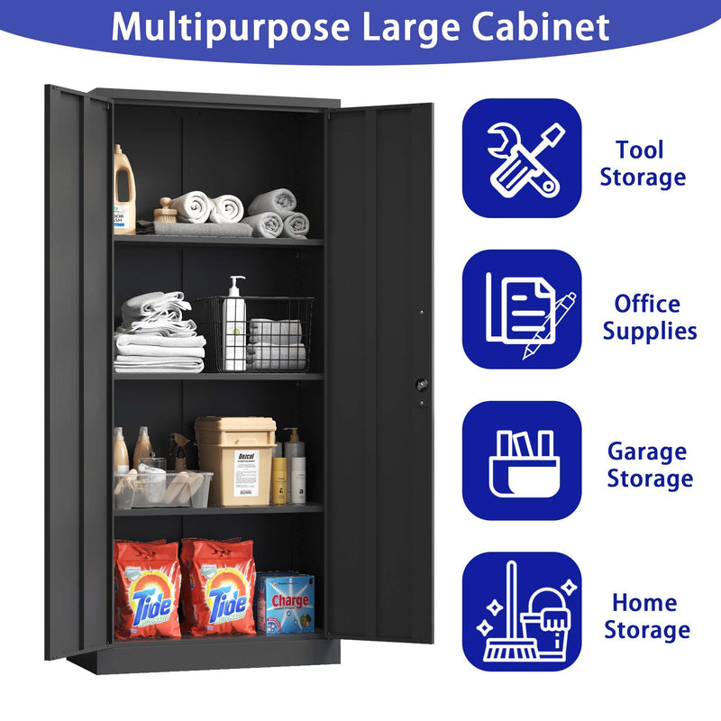 Heavy Metal Garage Storage Cabinet With Locking Doors, Steel, Adjustable Shelves