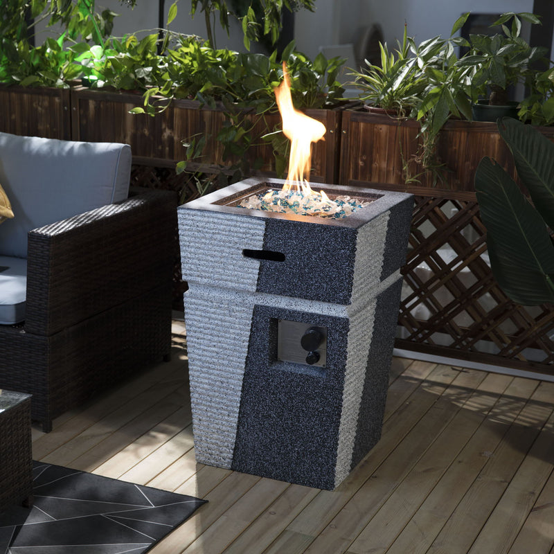 Propane, Gas 50000 Btu Square Fire Pit Table For Outside - Light Gray / Blue