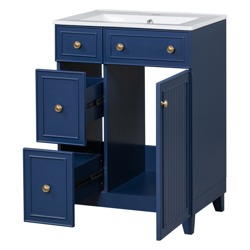Transitional Style Bathroom Vanity Cabinet With Ceramic Sink