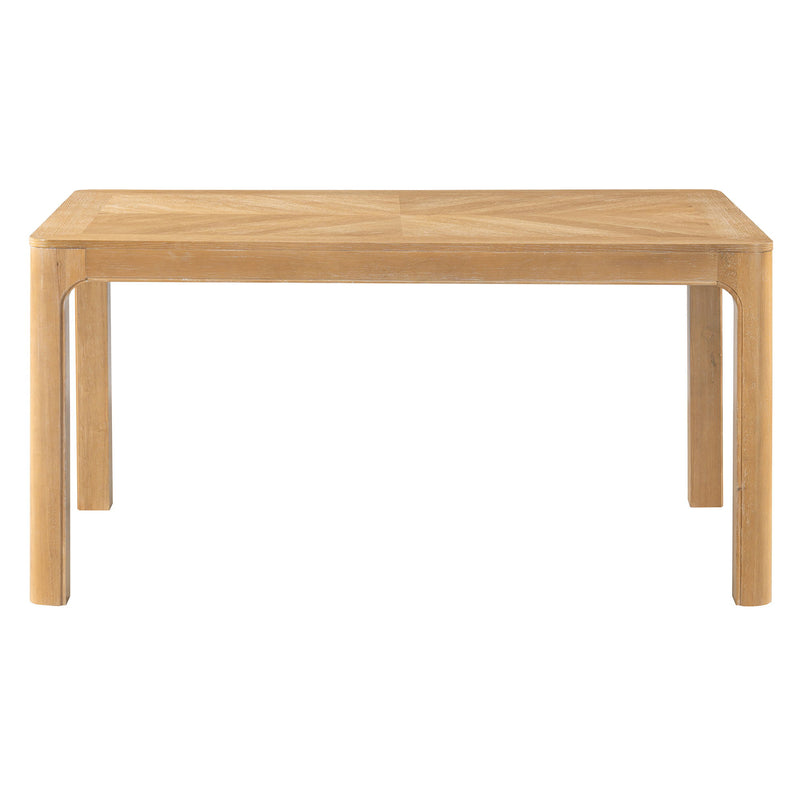 Rectangular Dining Table With Parquet Top, Rounded Corners
