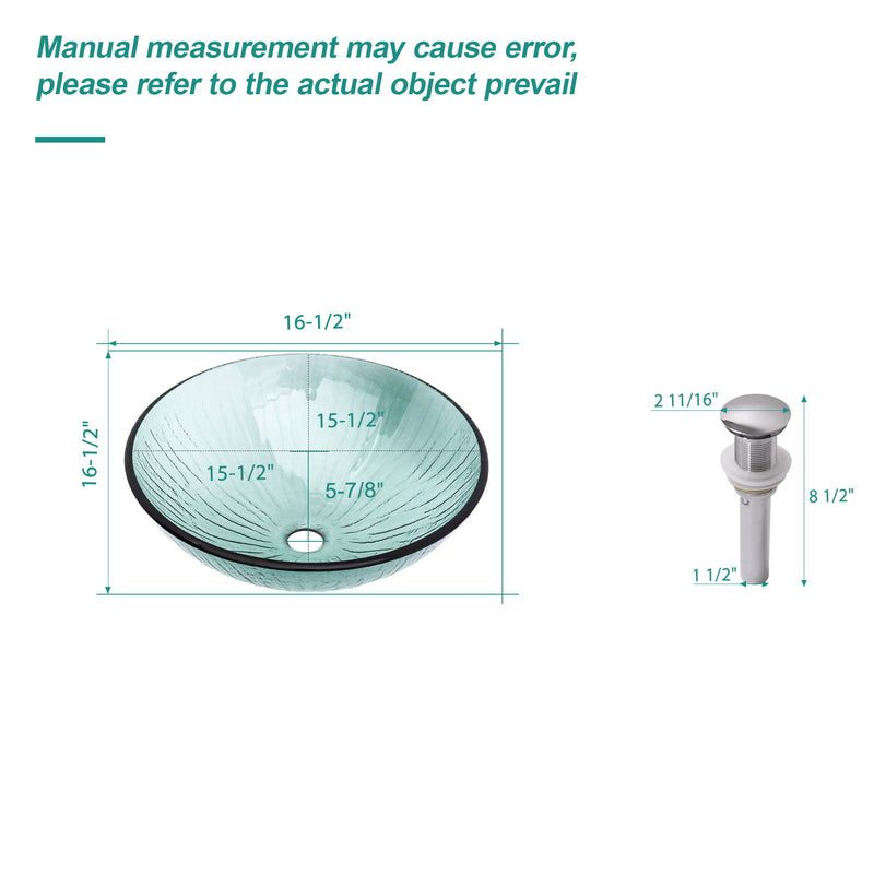 Vessel Sink With Trim, Round Bowl, Pop Up Drain (No Faucet) - Green