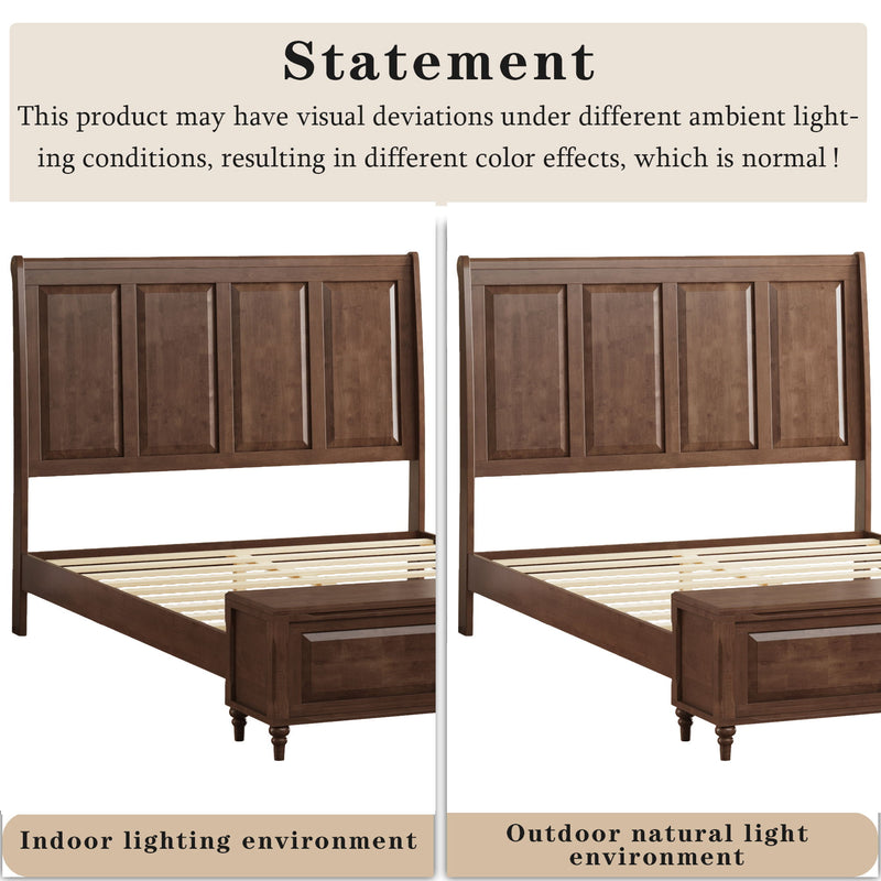 Sleigh Bed Frame With Tall Headboard And Storage Bench
