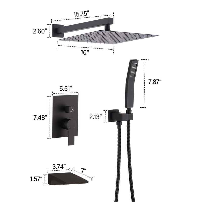 Modern 10" Wall Mounted Rainfall Shower Head System
