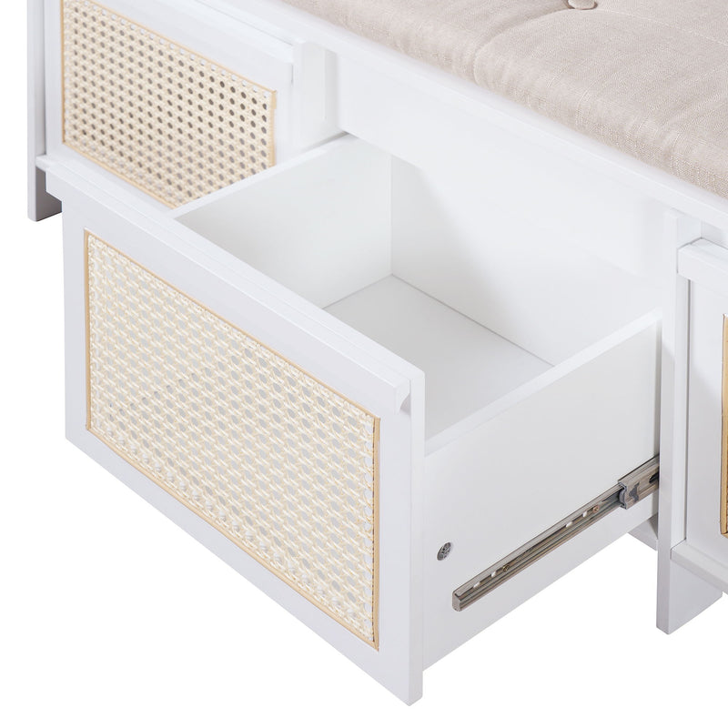 Entryway Shoe Bench With Drawers & Button Tufted Cushion