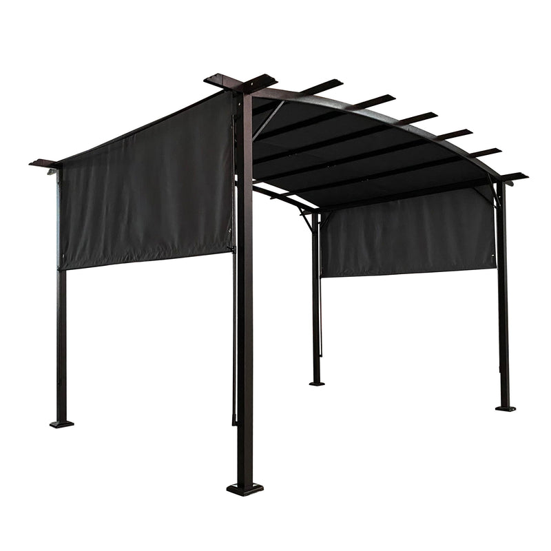 Outdoor Patio Pergola Gazebo - Steel Frame Sun Shelter With Retractable Canopy